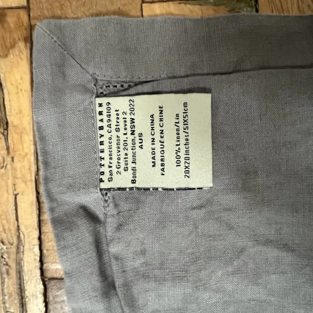 Pottery Barn 100% Linen Hemstitch Napkin Set of 2 Gray 20 in x 20 in